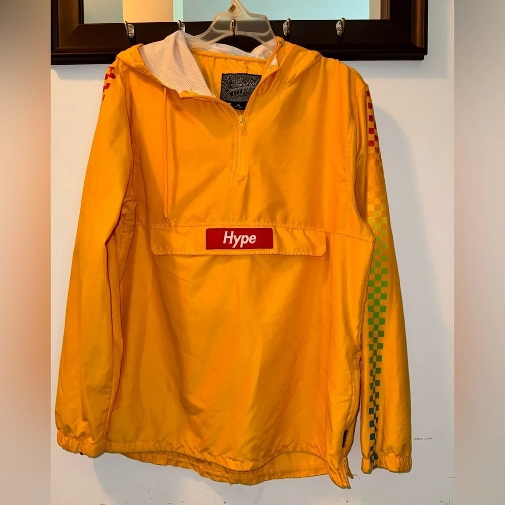 Hype Yellow Pullover Anorak Hooded Jacket W/ Pouch Size XL